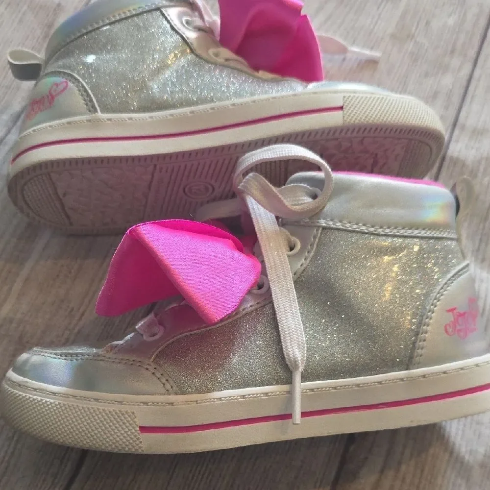 JoJo Siwa Silver Sneakers with Pink Bow